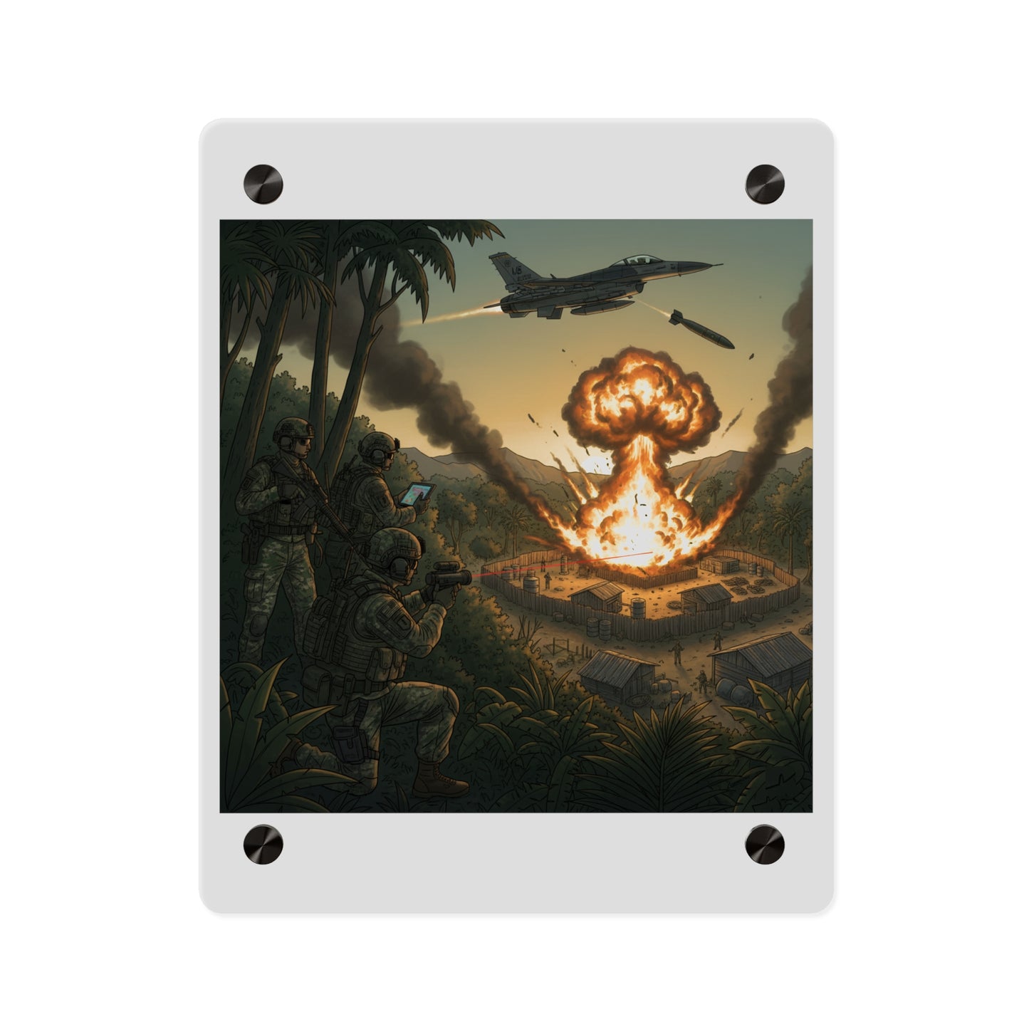 Acrylic Wall Art Panel - Jungle Drug Lab Destruction w Explosions