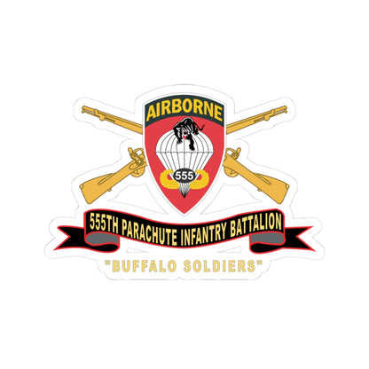 Kiss-Cut Stickers - Army - 555th Parachute Infantry Battalion - SSI - Black - Red Buffalo Soldiers w Br - Rib
