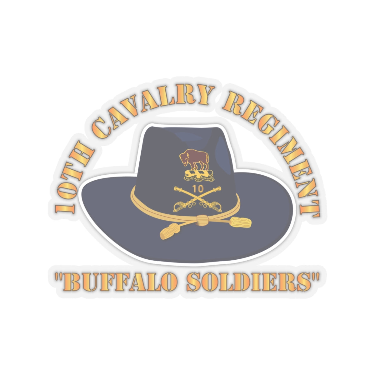 Kiss-Cut Stickers - Army - 10th Cavalry Regiment w Cav Hat - Buffalo Soldiers