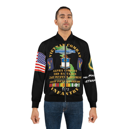 Men's Bomber Jacket - Army - 196th Light Infantry Brigade - Vietnam War Vet - PFC - M60 Machine Gunner - CIB - Vietnam Service Ribbons