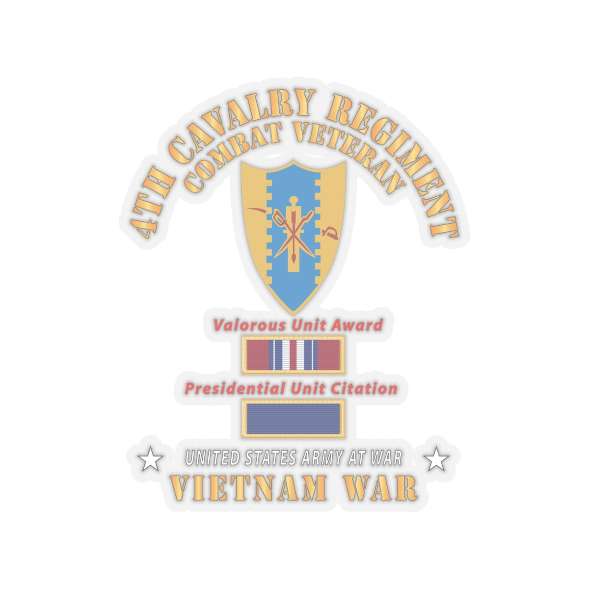 Kiss-Cut Stickers - Army - 4th Cavalry Regiment - Vietnam War w PUC and VUA X 300