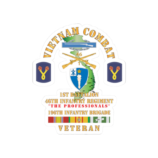 Kiss-Cut Stickers - Army - Vietnam Combat Veteran w 1st Bn 46th Inf Regt -The Professionals w DUI - CIB - 196th Inf Bde X 300