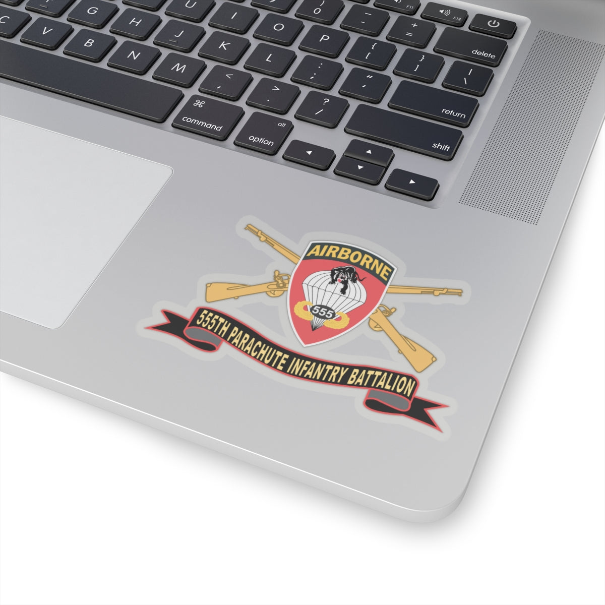 Kiss-Cut Stickers - Army - 555th Parachute Infantry Battalion - SSI - Black - Red w Br - Ribbon