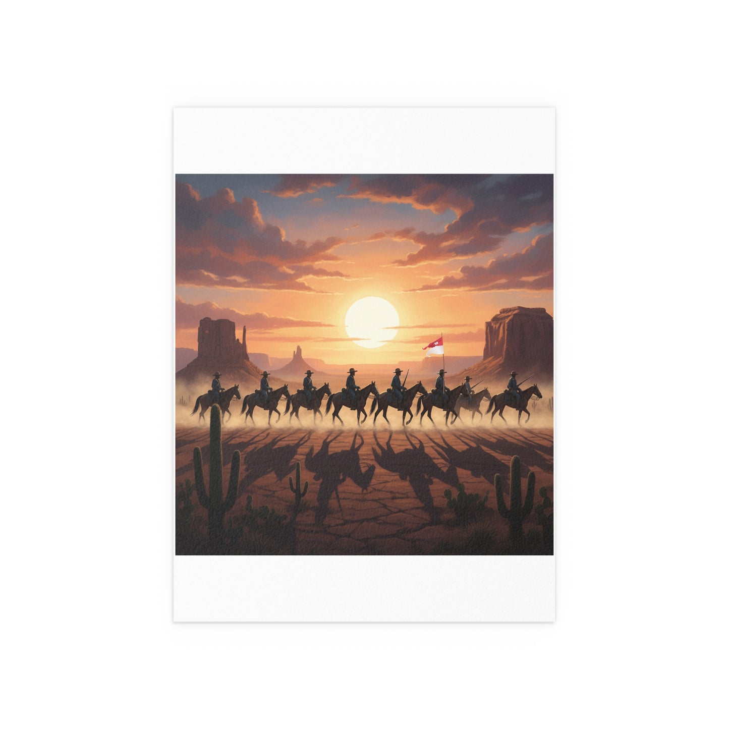 Indoor and Outdoor Silk Posters - 10th Cavalry on Patrol in the sunset w 10th Cav Guidon