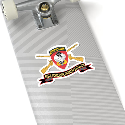 Kiss-Cut Stickers - Army - 555th Parachute Infantry Battalion - SSI - Black - Red w Br - Ribbon