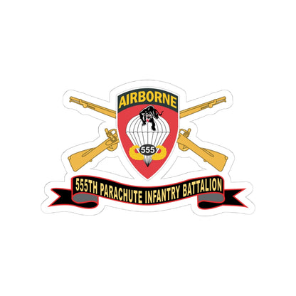 Kiss-Cut Stickers - Army - 555th Parachute Infantry Battalion - SSI - Black - Red w Br - Ribbon