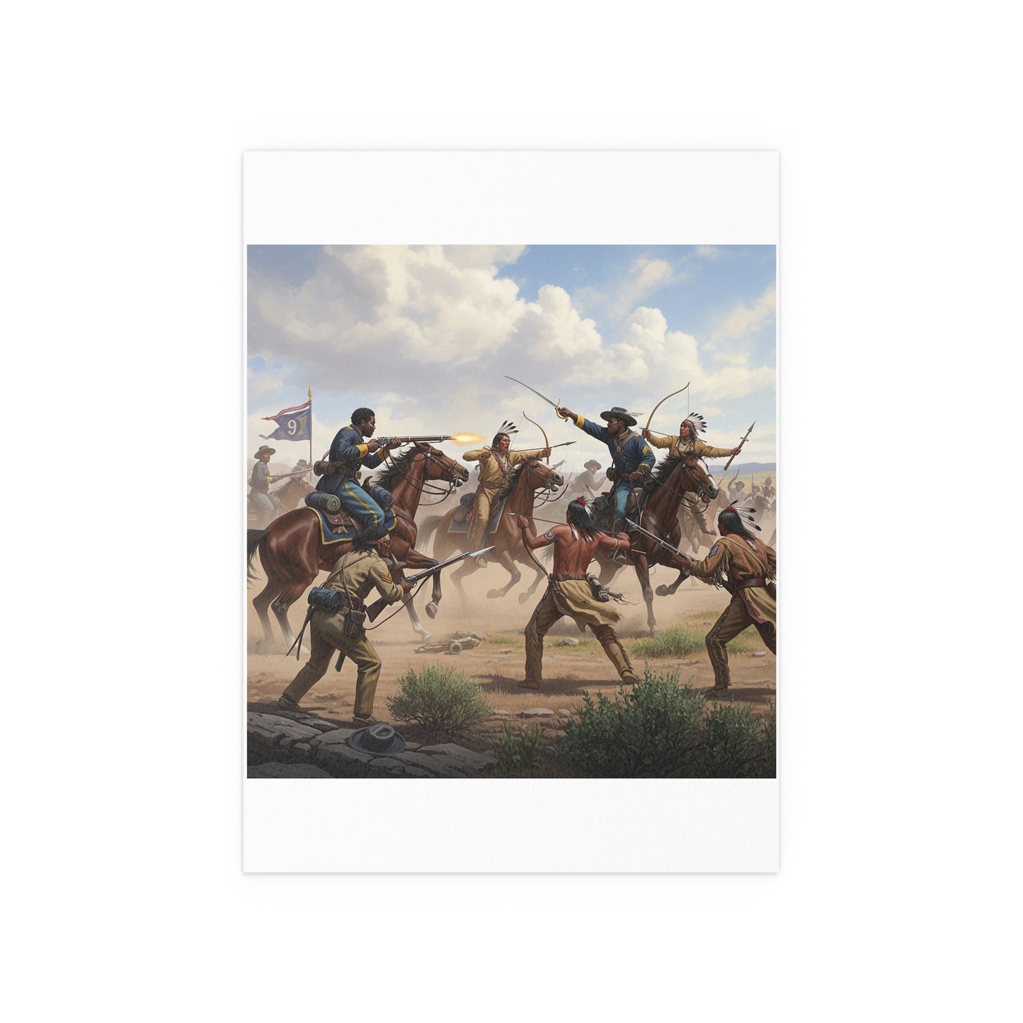 Indoor and Outdoor Silk Posters - 9th Cavalry Regiment fighting Native Americans during the Indian Wars