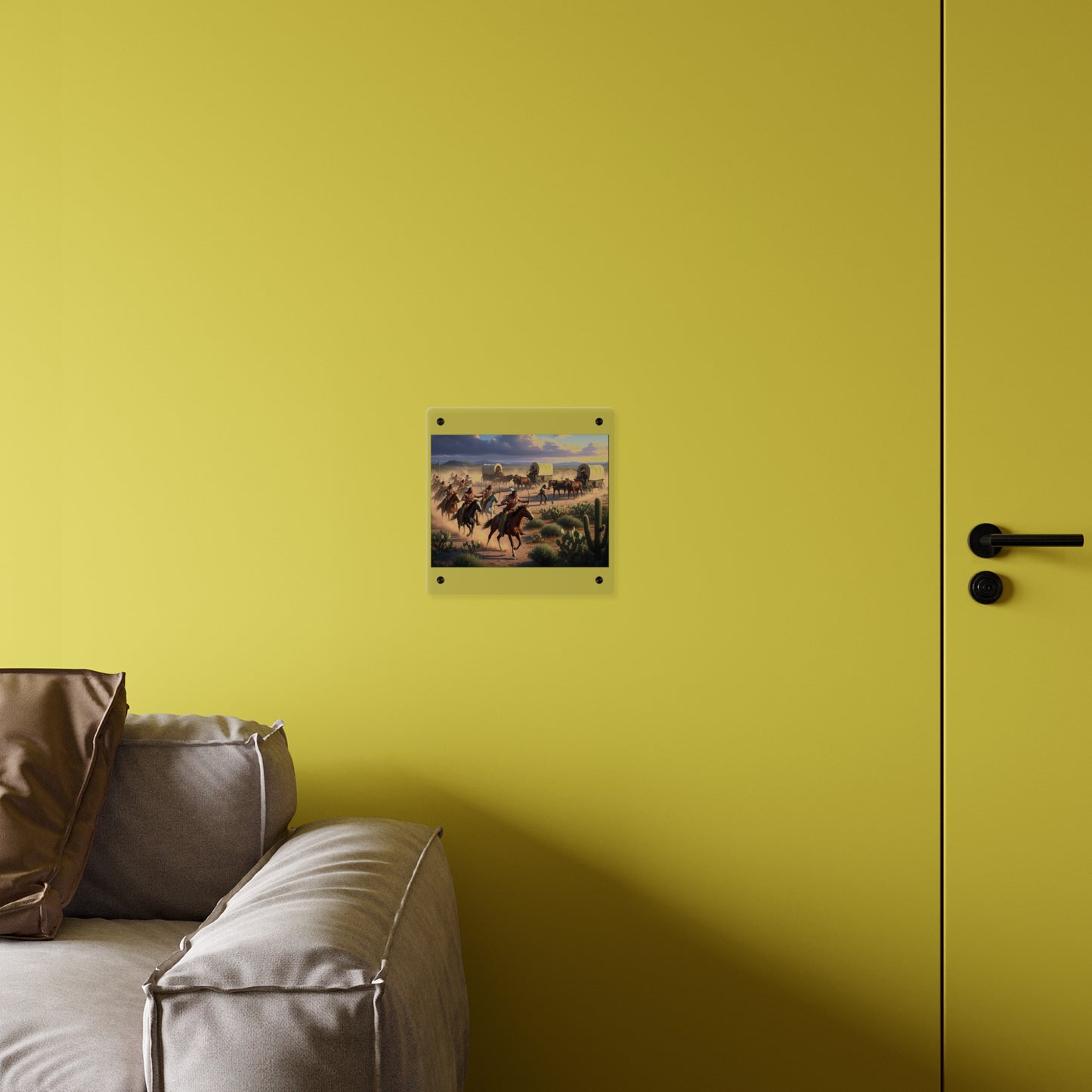 Acrylic Wall Art Panel - Apache Indians attacking a wagon train