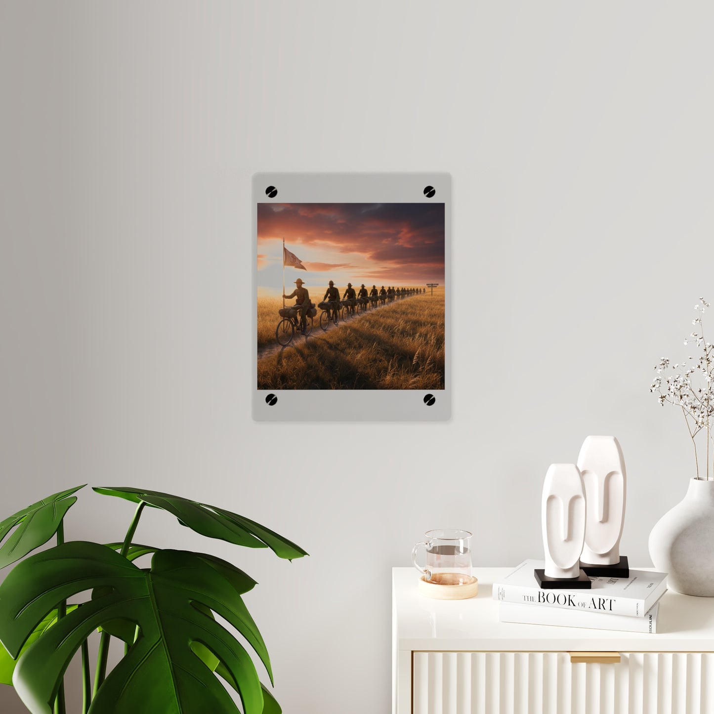 Acrylic Wall Art Panel - E Company 25th Infantry Buffalo Soldiers Bicycle Corps with Guidon on the Prairie at Sunset