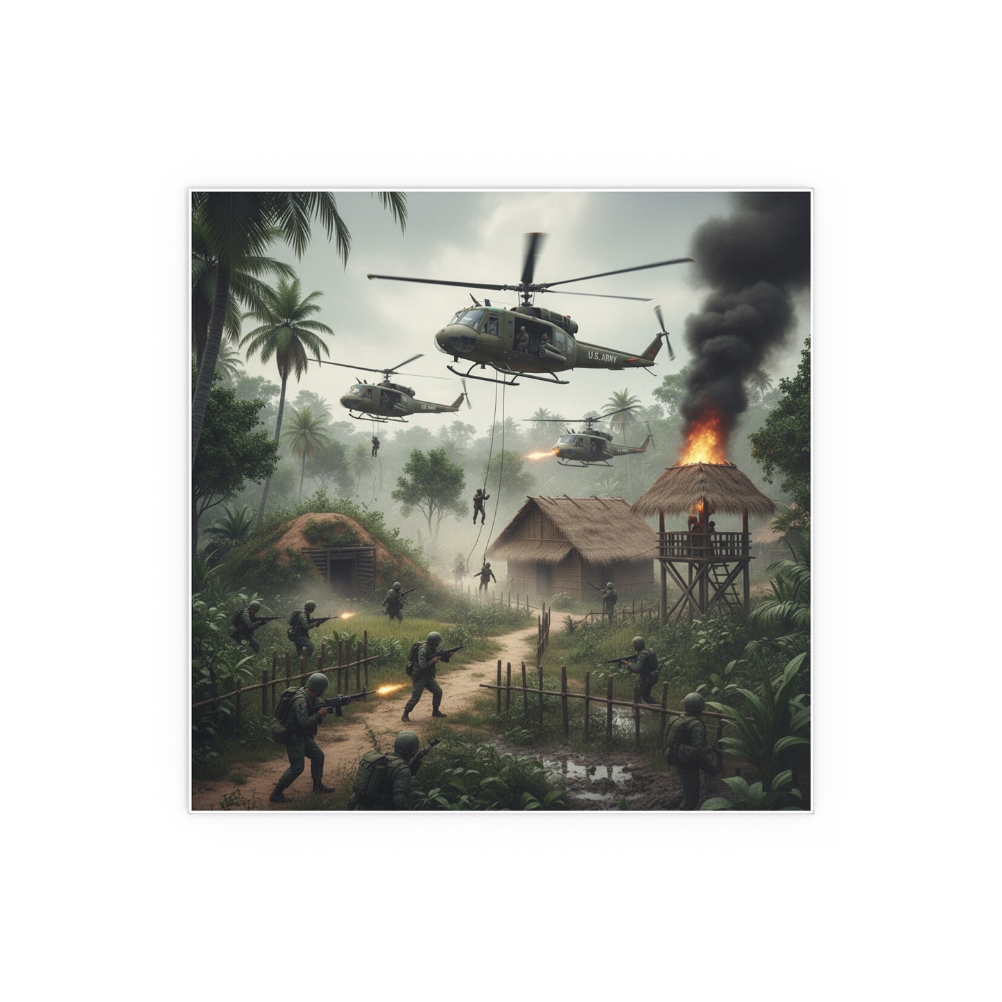 Indoor and Outdoor Silk Posters - Vietnam Village Helicopter Assault