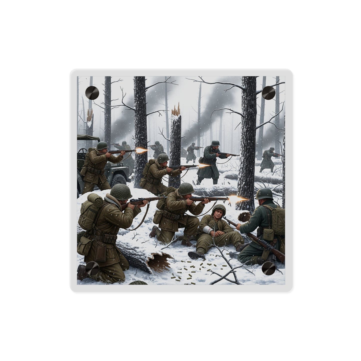 Acrylic Wall Art Panel - 101st Airborne Division fighting the German Army at the Battle of Bastogne
