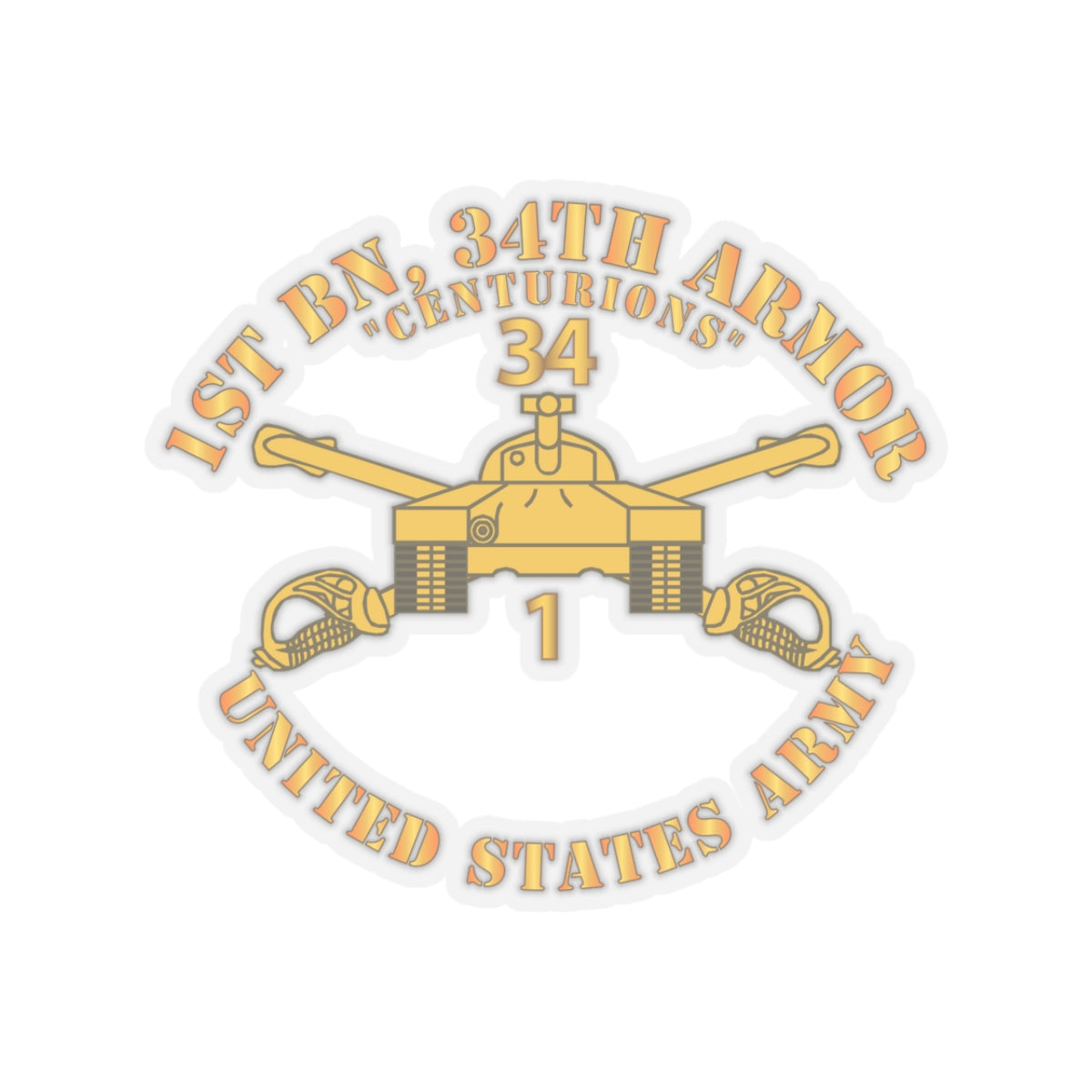 Kiss-Cut Stickers - Army - 1st Bn, 34th Armor - Centurions  - Armor Branch