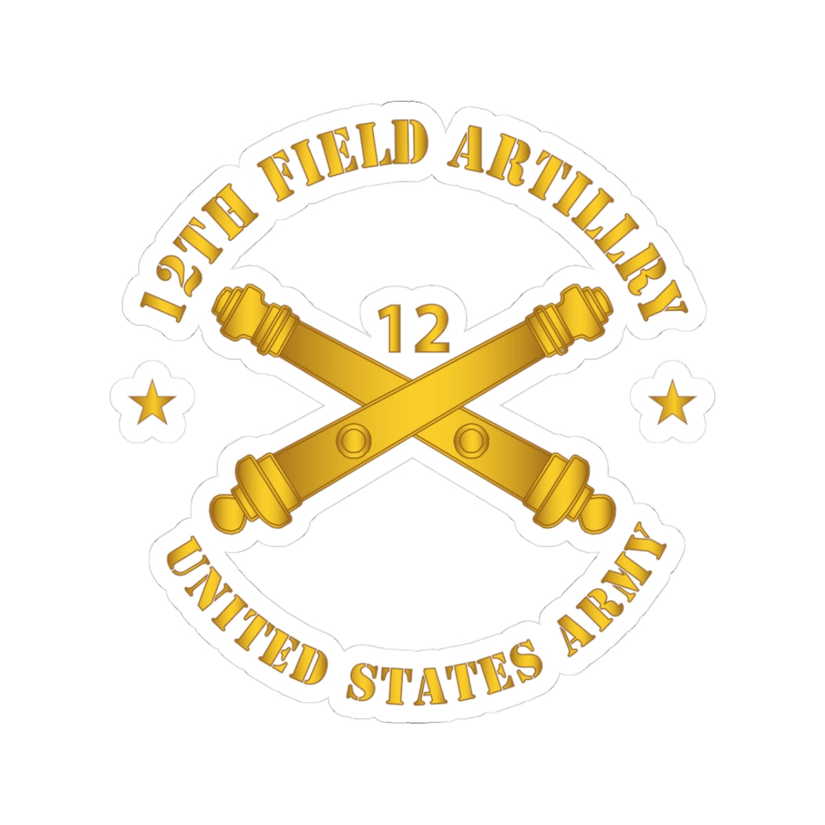 Kiss-Cut Stickers - Army - 12th Artillery Regiment w Branch - US Army