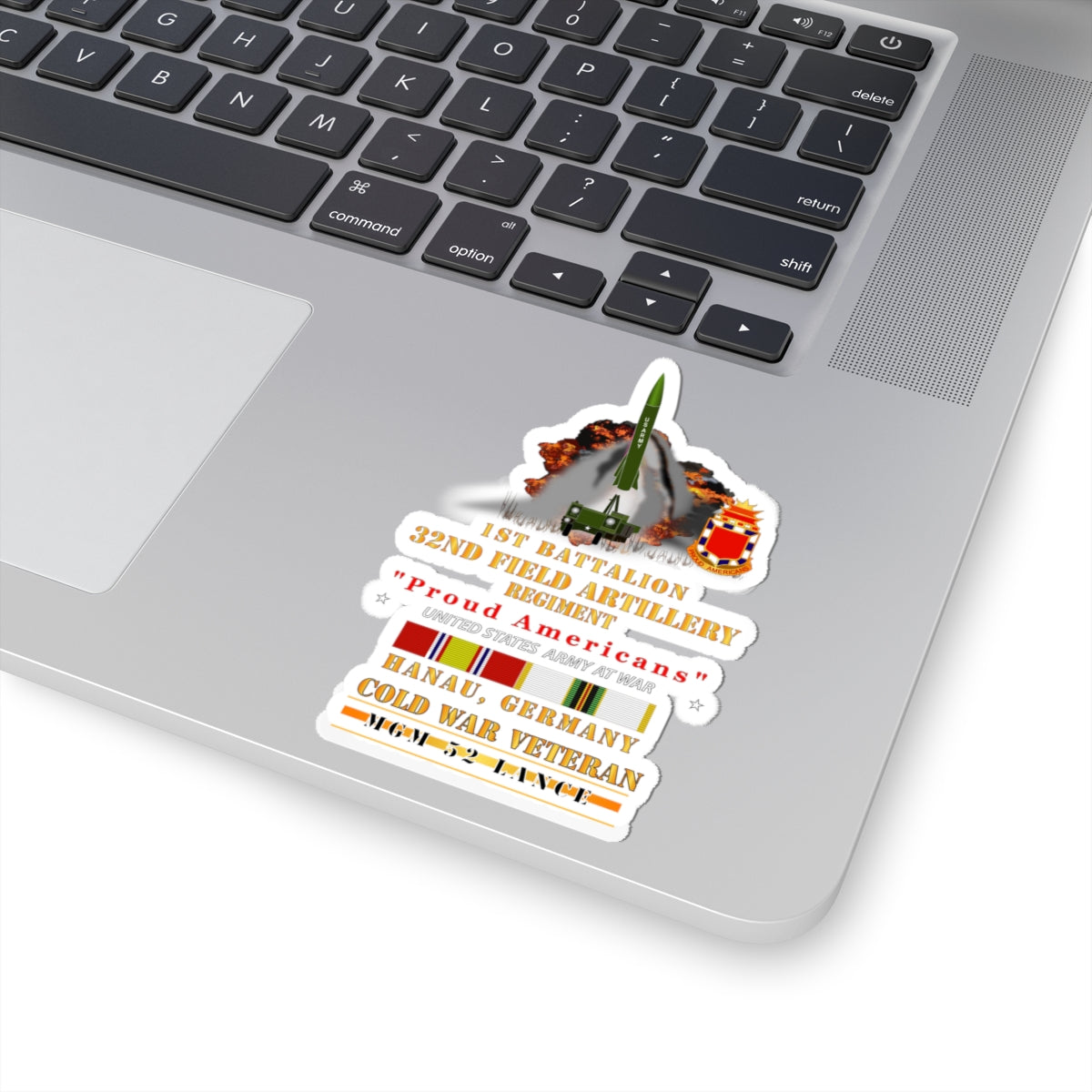 Kiss-Cut Stickers - Army -  1st Bn, 32nd FAR, Hanau, Germany, MGM 52 - Lance - COLD X 300