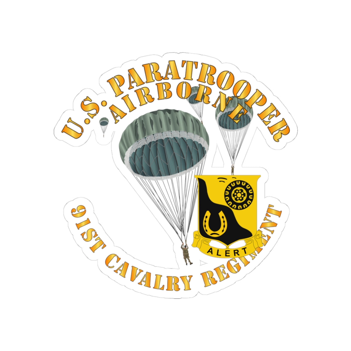 Kiss-Cut Stickers - Army - US Paratrooper - 91st Cavalry Regiment X 300
