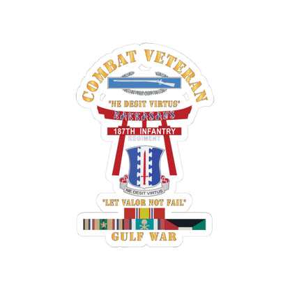 Kiss-Cut Stickers - Army - Combat Veteran - 187th Infantry Regiment - Torii, Rakkasans, Let Valor Not Fail, English, Latin w CIB w GULF SVC