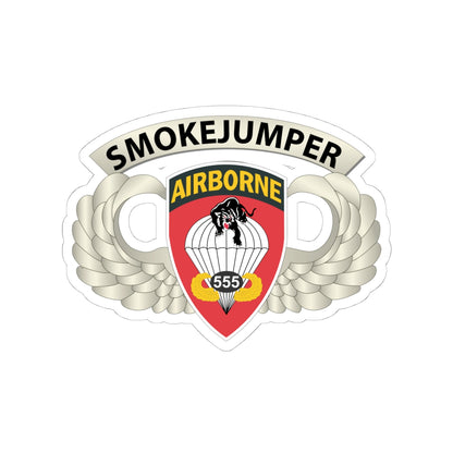 Kiss-Cut Stickers - Army - Airborne Badge - 555th Parachute Infantry Bn - SSI w SmokeJumper Tab
