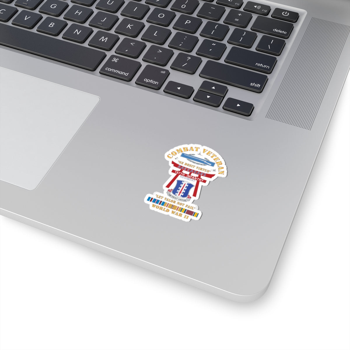 Kiss-Cut Stickers - Army - Combat Veteran - 187th Infantry Regiment - Torii, Rakkasans, Let Valor Not Fail, English, Latin w CIB w WWII PAC SVC