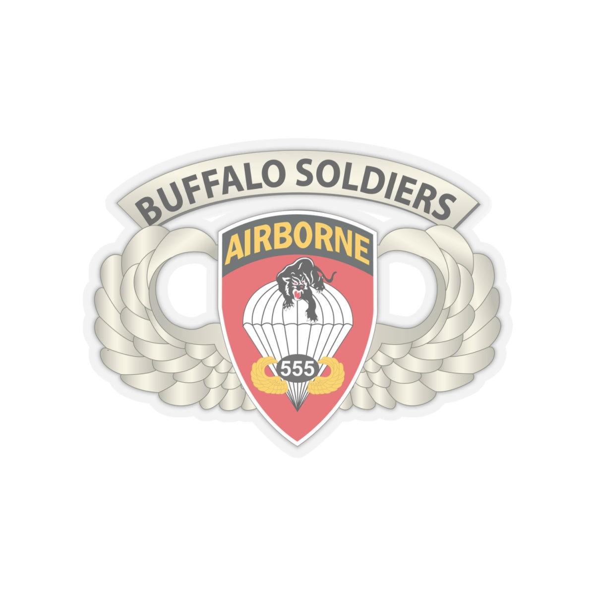 Kiss-Cut Stickers - Army - Airborne Badge - 555th Parachute Infantry Bn - SSI w  Buffalo Soldiers Tab