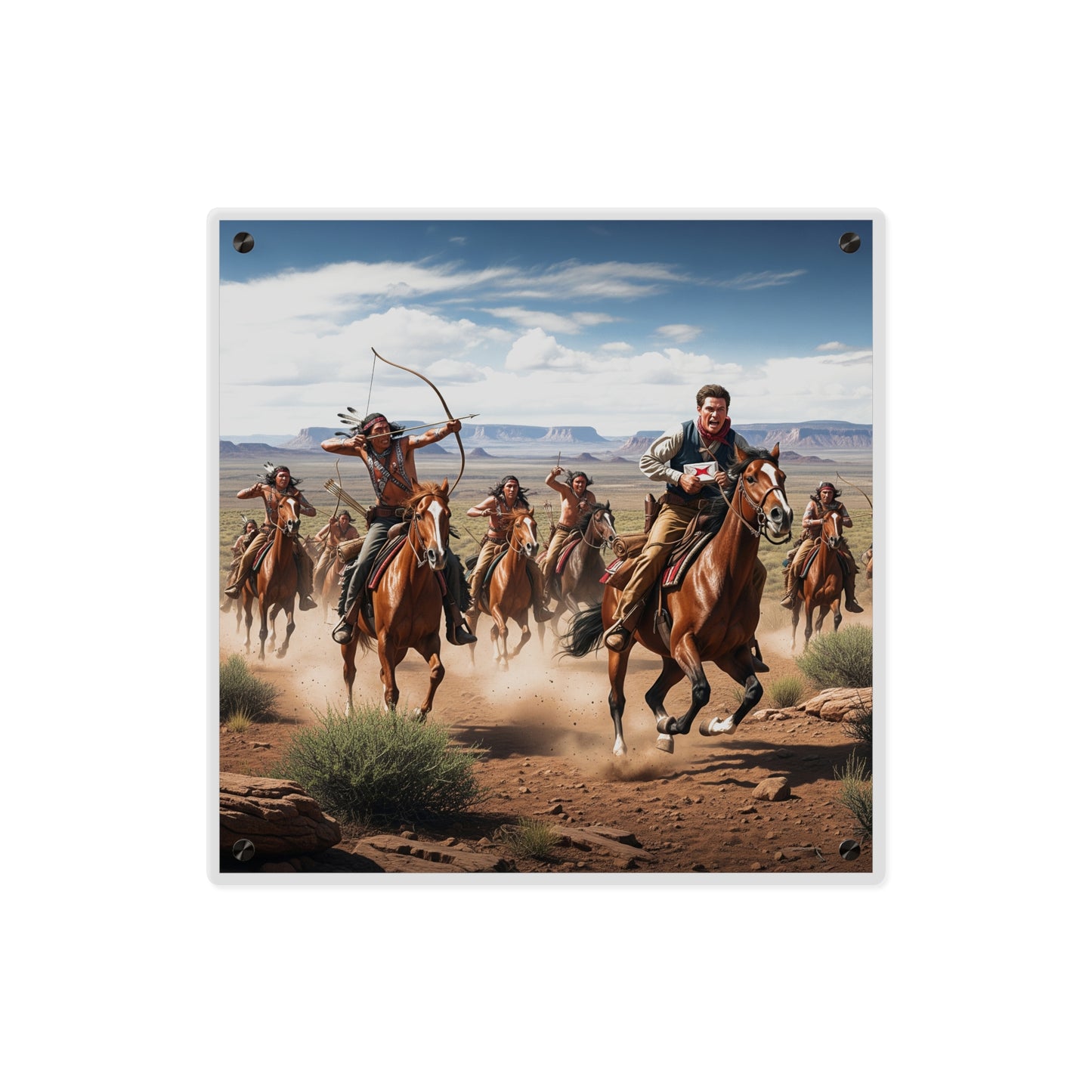 Acrylic Wall Art Panel - Apache Indians attacking a Pony Express Rider