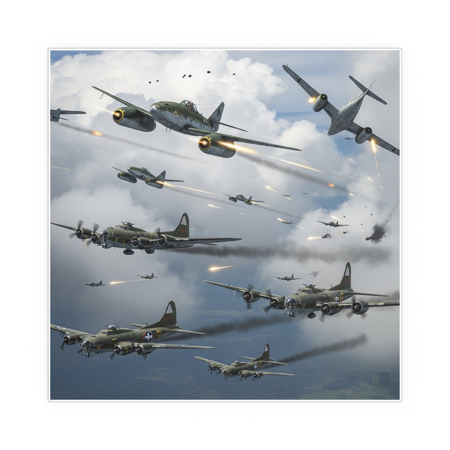 Indoor and Outdoor Silk Posters - German jet fighters attacking US bombing formations