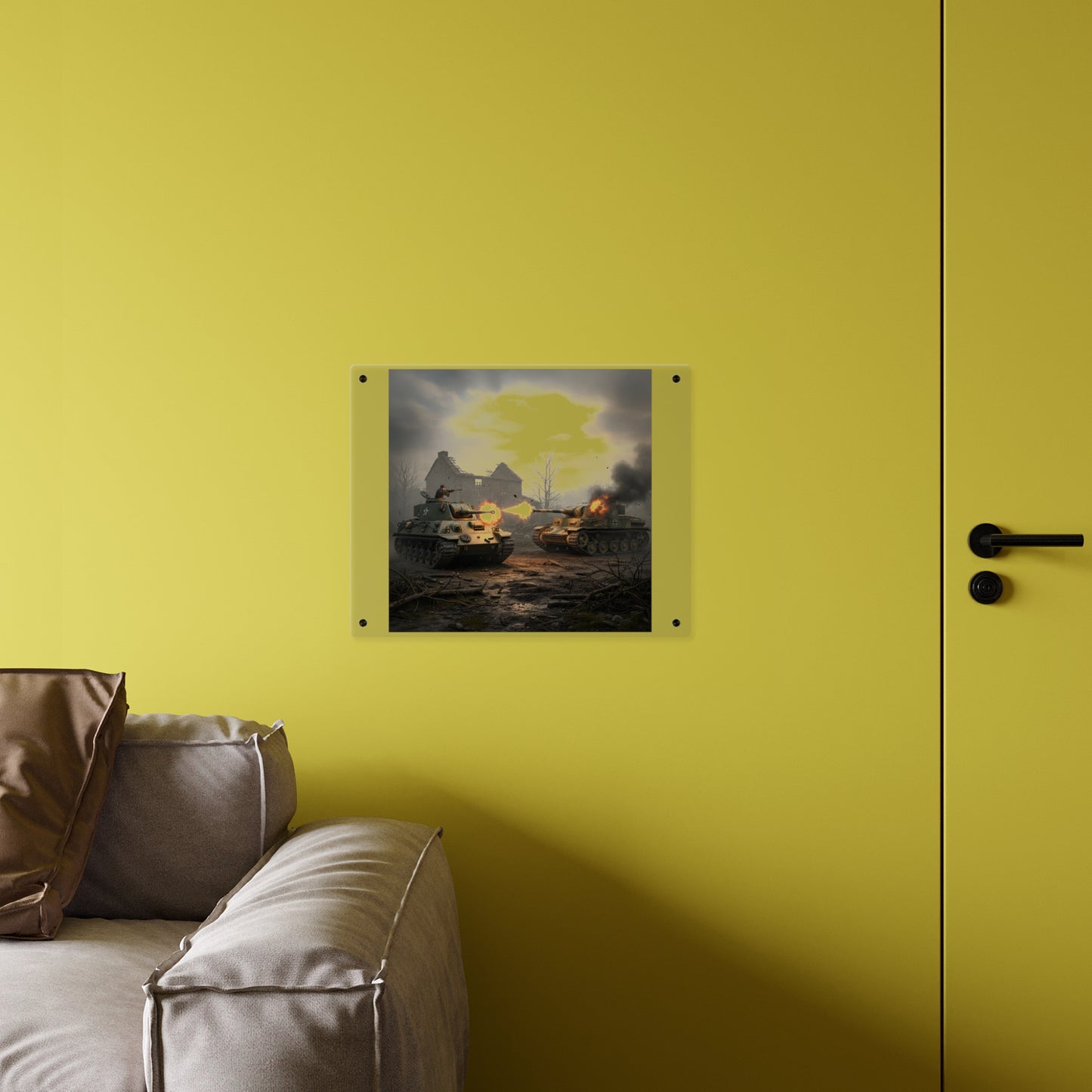 Acrylic Wall Art Panel - M10 Wolverine battles German Panzer Tank WWII