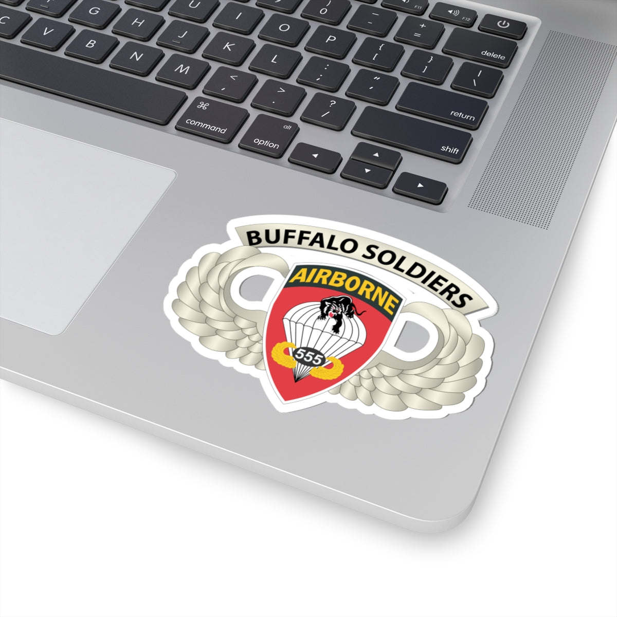 Kiss-Cut Stickers - Army - Airborne Badge - 555th Parachute Infantry Bn - SSI w  Buffalo Soldiers Tab