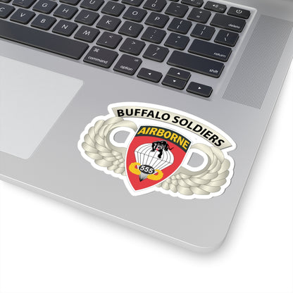 Kiss-Cut Stickers - Army - Airborne Badge - 555th Parachute Infantry Bn - SSI w  Buffalo Soldiers Tab