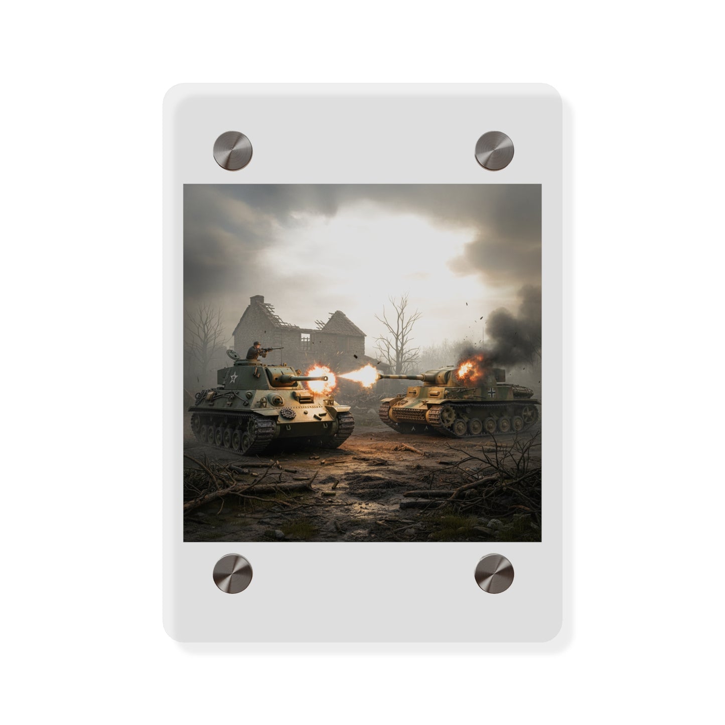 Acrylic Wall Art Panel - M10 Wolverine battles German Panzer Tank WWII