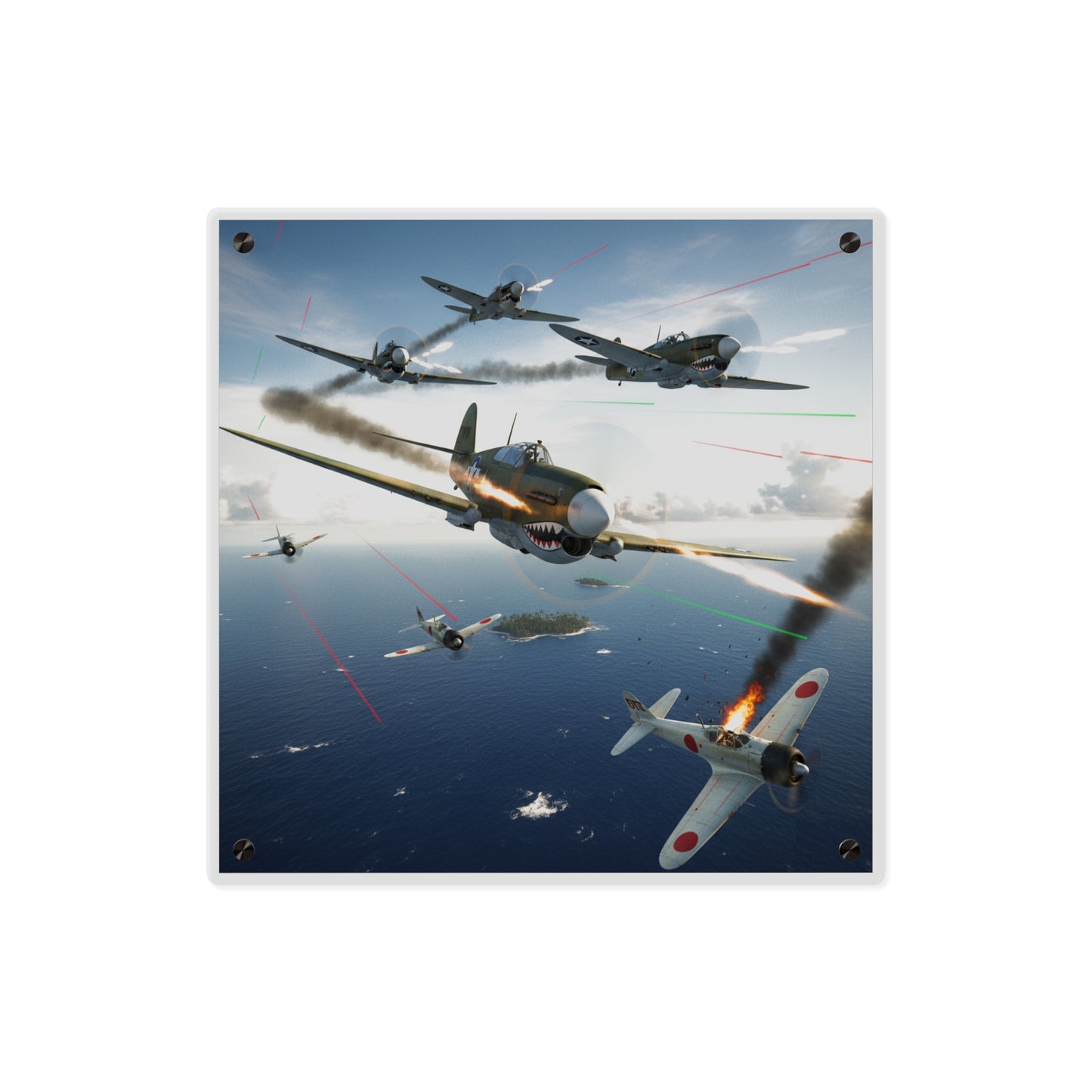 Acrylic Wall Art Panel - Curtis P-40 Kittyhawk w Machine Guns Blazing