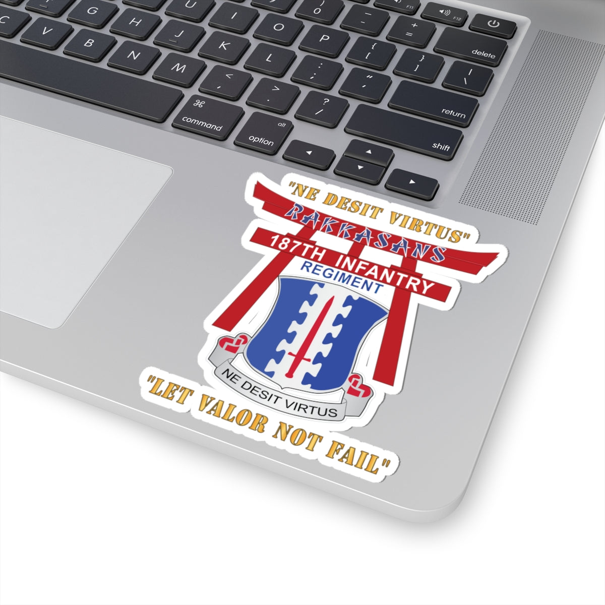 Kiss-Cut Stickers - Army - 187th Infantry Regiment - Torii, Rakkasans, Let Valor Not Fail, English, Latin