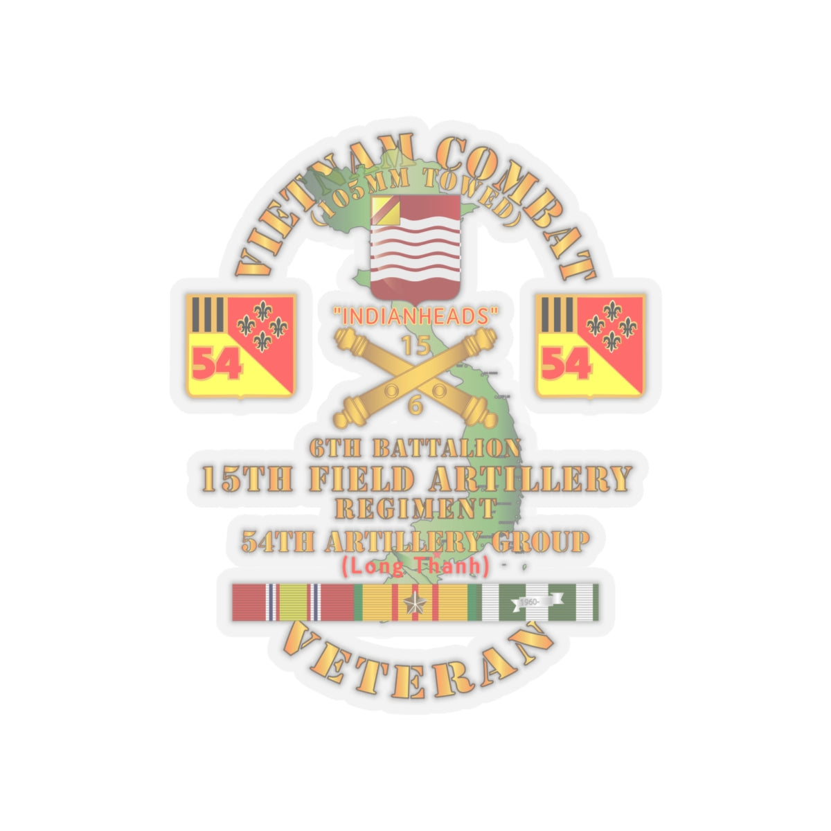 Kiss-Cut Stickers - Army - Vietnam Combat Vet - 6th Bn 15th Artillery - 54th Artillery Group w105mm