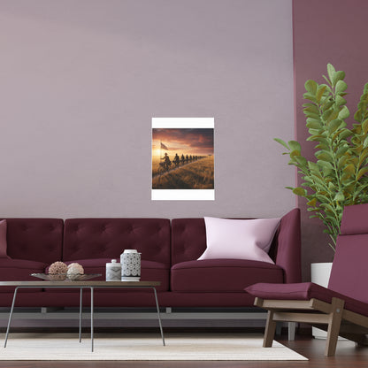 Indoor and Outdoor Silk Posters - E Company 25th Infantry Buffalo Soldiers Bicycle Corps with Guidon on the Prairie at Sunset