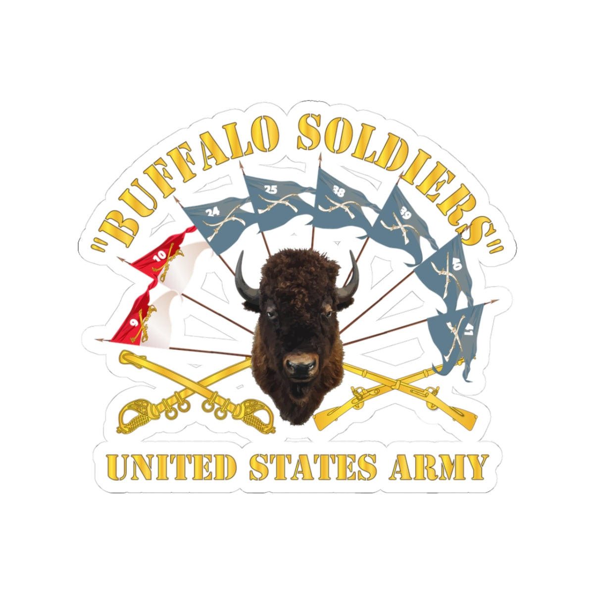 Kiss-Cut Stickers - Army - Buffalo Soldiers - Infantry - Cavalry Guidons w Buffalo Head - US Army