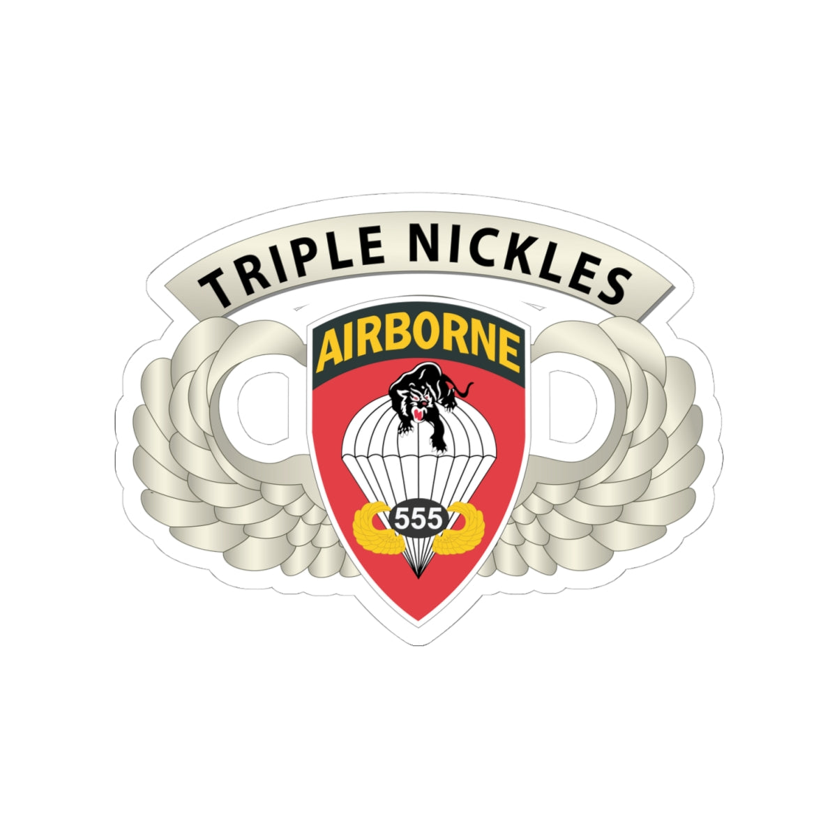 Kiss-Cut Stickers - Army - Airborne Badge - 555th Parachute Infantry Bn - SSI w  Triple Nickles Tab X 300