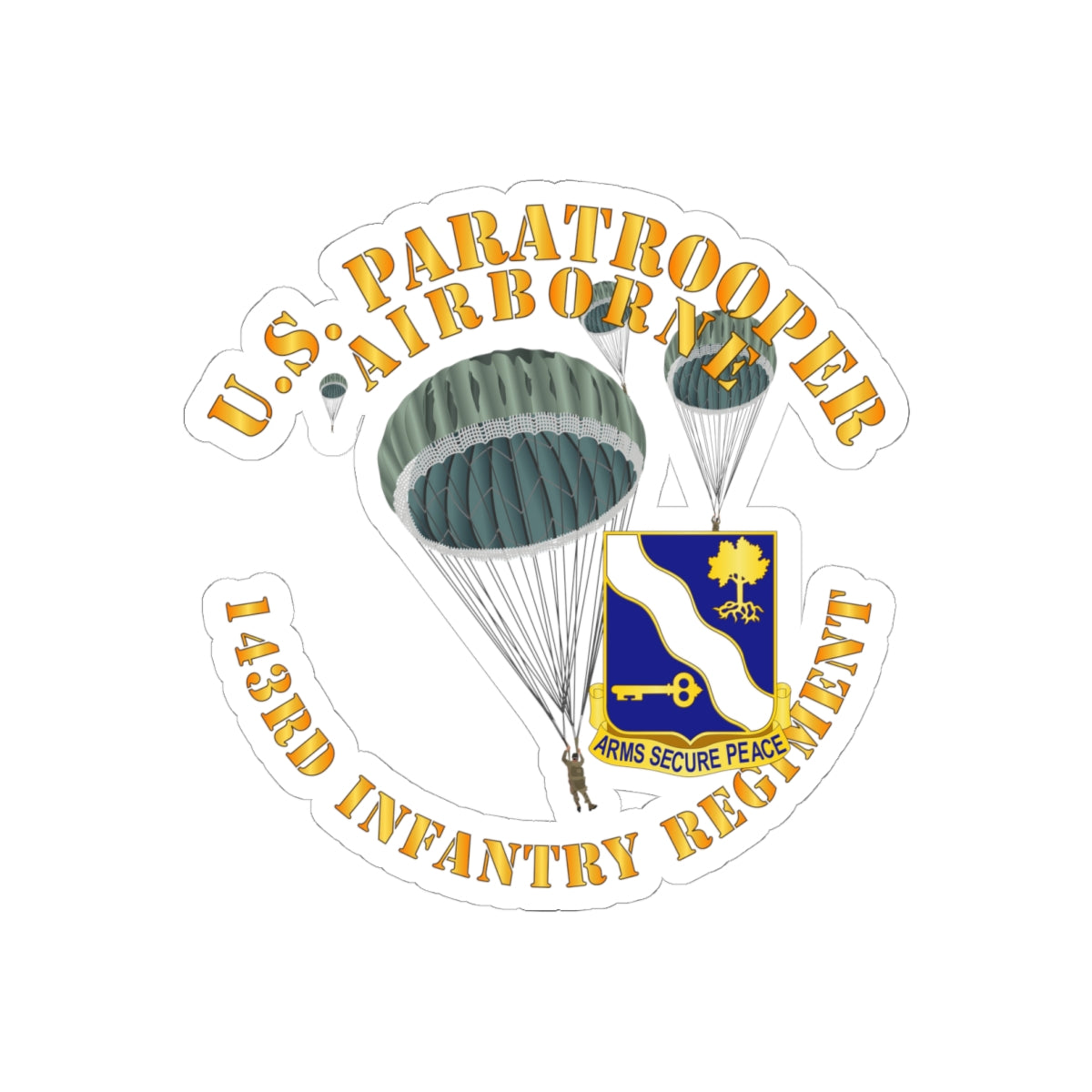 Kiss-Cut Stickers - Army - US Paratrooper - 143rd Infantry Regiment X 300