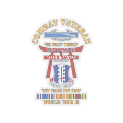 Kiss-Cut Stickers - Army - Combat Veteran - 187th Infantry Regiment - Torii, Rakkasans, Let Valor Not Fail, English, Latin w CIB w WWII PAC SVC