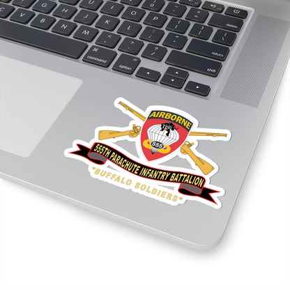Kiss-Cut Stickers - Army - 555th Parachute Infantry Battalion - SSI - Black - Red Buffalo Soldiers w Br - Rib