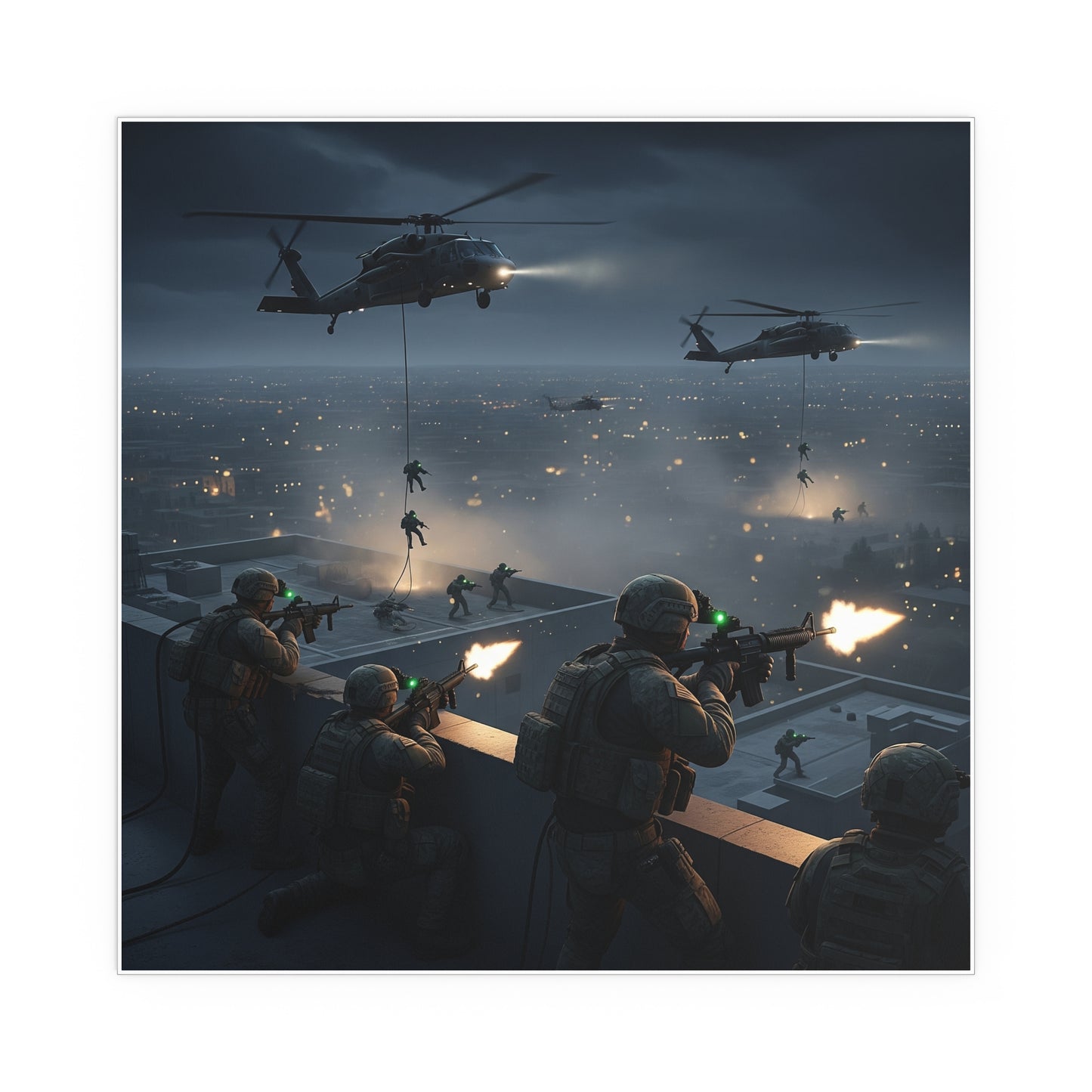 Indoor and Outdoor Silk Posters - Night Air Assault by Army Rangers