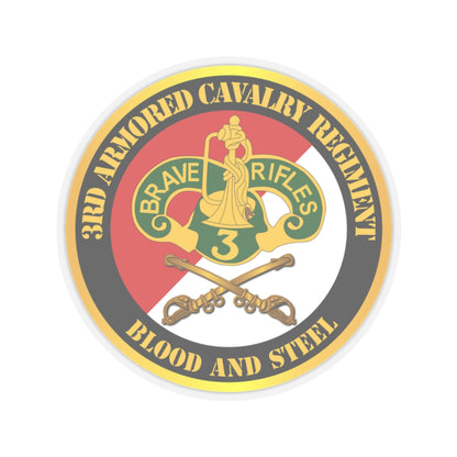 Close-up of 3rd Armored Cavalry Regiment DUI kiss-cut sticker showing red and white design