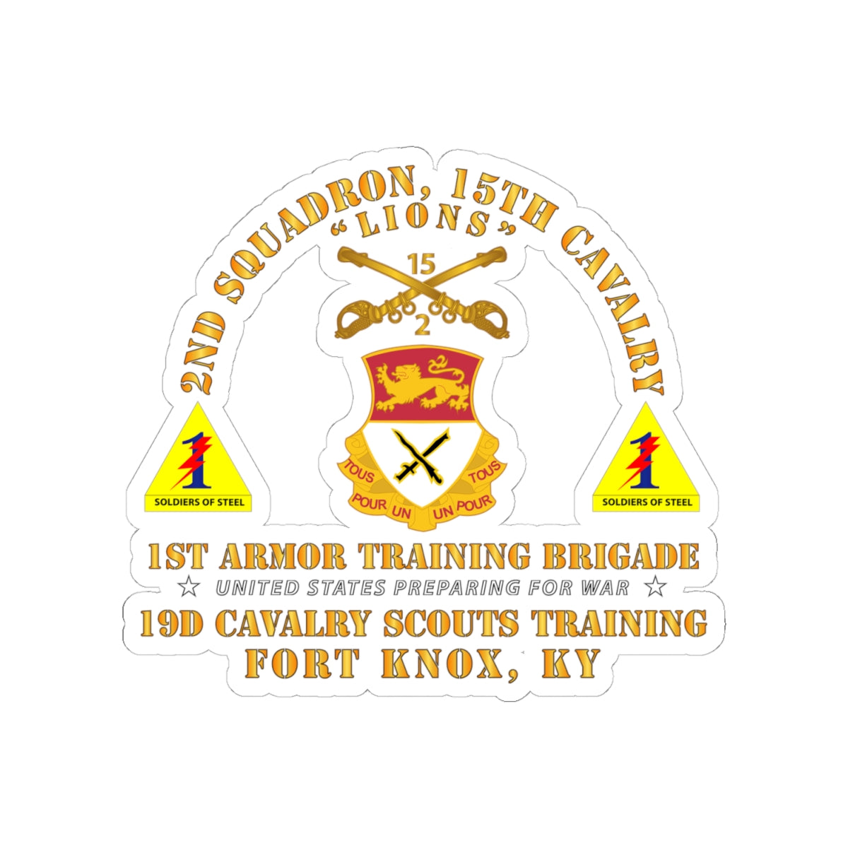 Kiss-Cut Stickers - Army -  2nd Squadron, 15th Cavalry (19D) - 1st Ar Tng Bde Ft Knox, KY