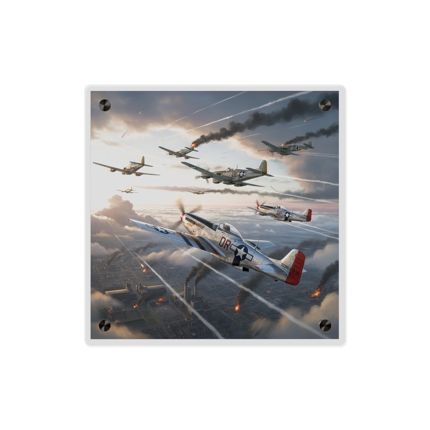 Acrylic Wall Art Panel - Red Tails in Action
