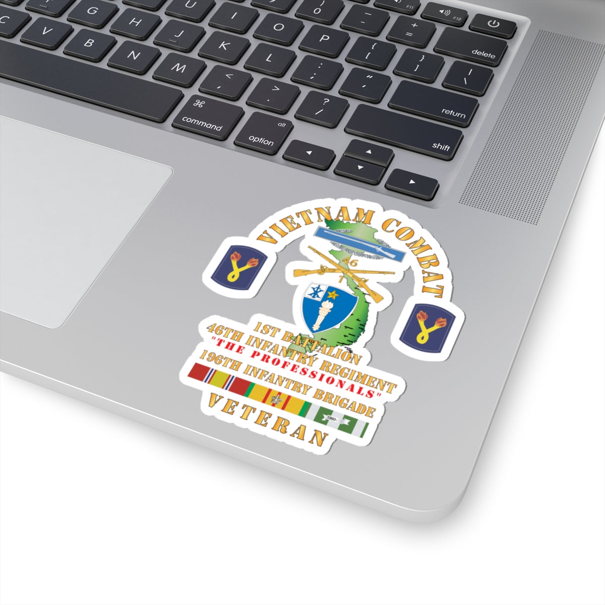 Kiss-Cut Stickers - Army - Vietnam Combat Veteran w 1st Bn 46th Inf Regt -The Professionals w DUI - CIB - 196th Inf Bde X 300