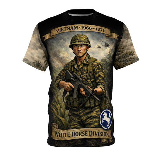 White Horse Division (9th Infantry) All-Over Print Tee — Vietnam War ROK Tribute