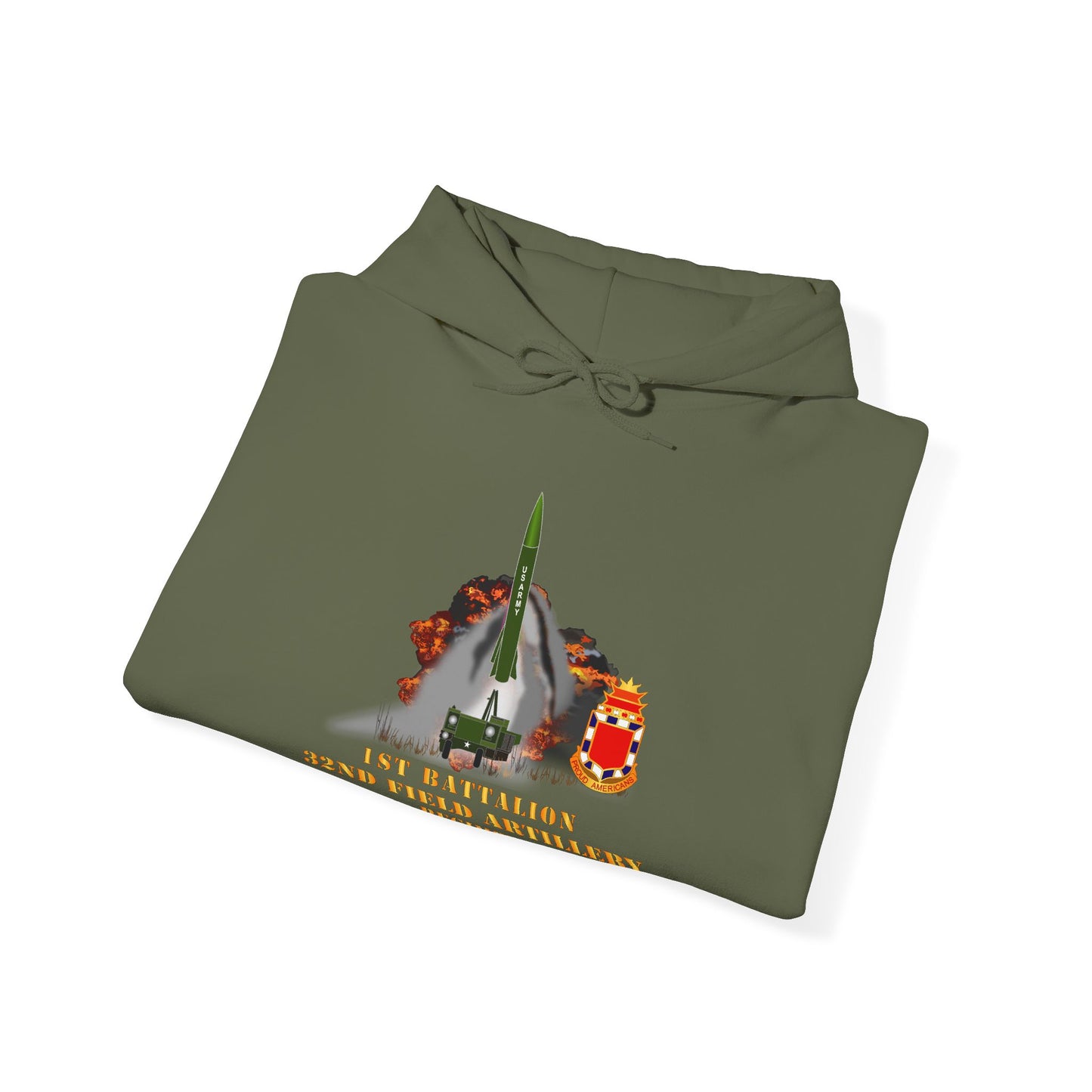 Unisex Heavy Blend™ Hooded Sweatshirt - Army -  1st Bn, 32nd FAR, Proud Americans - MGM 52 - Lance  - Short X 300
