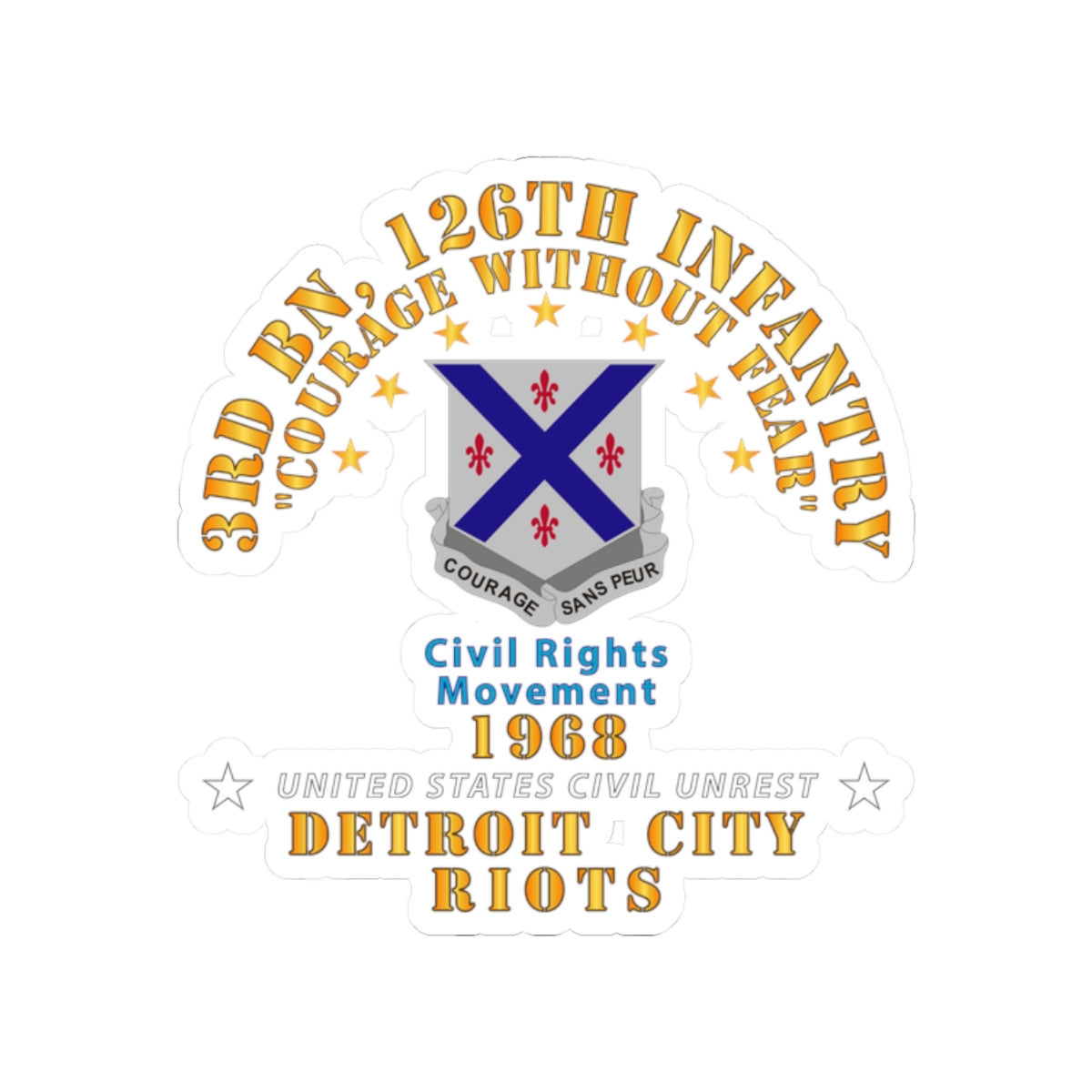 Kiss-Cut Stickers - Army - 3rd Bn 126th Infantry Detroit City Riots 1968 - Civil Rights Movement