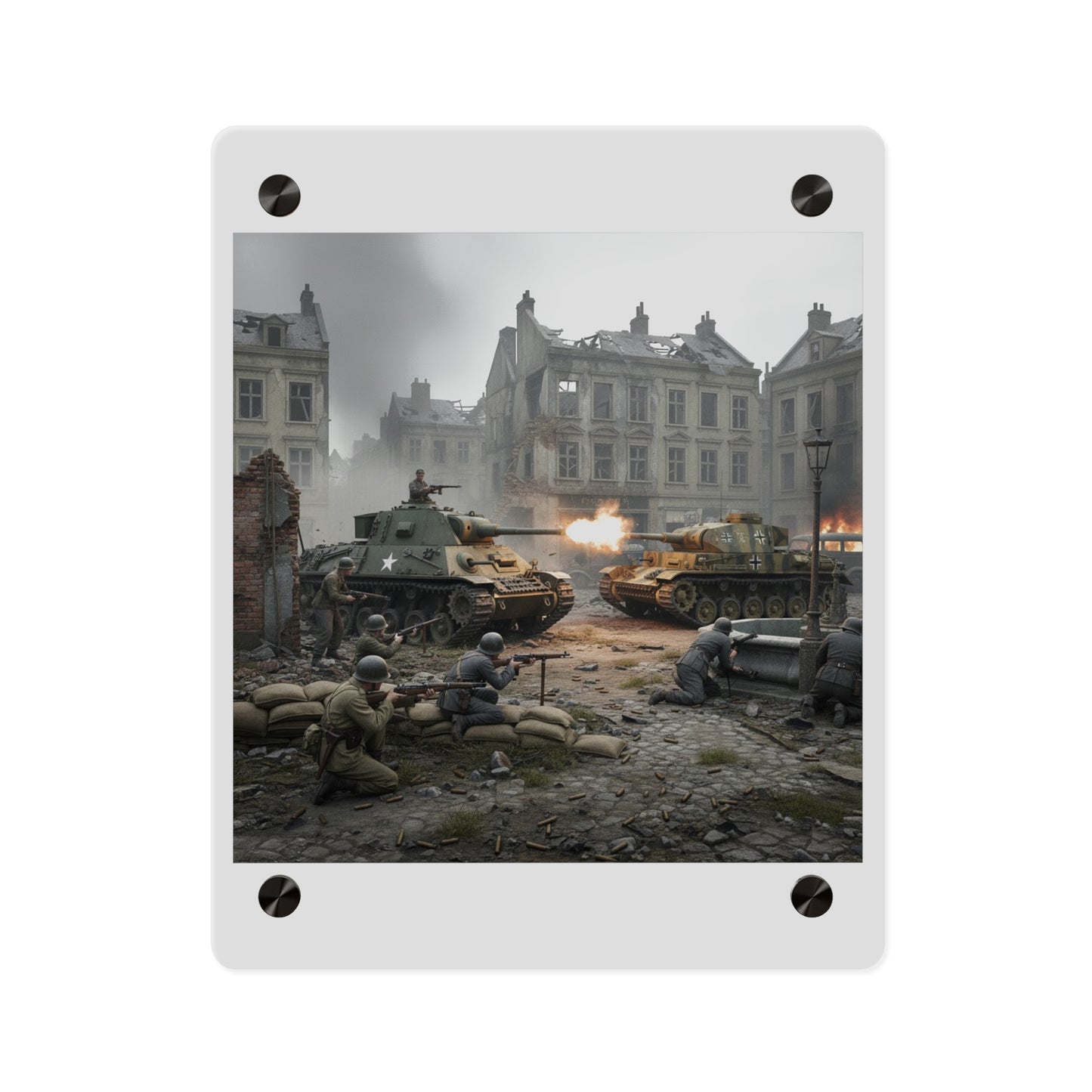 Acrylic Wall Art Panel - US Tank Destroyer - M10 Wolverine Battles a German Panzer Tank