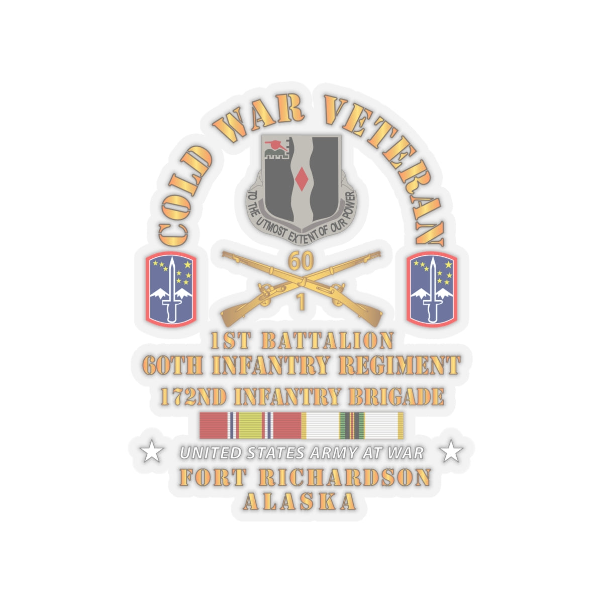 Kiss-Cut Stickers - Army - Cold War Vet - 1st Bn, 60th Inf - 172nd In Bde - Ft Richardson AK w COLD SVC X 300