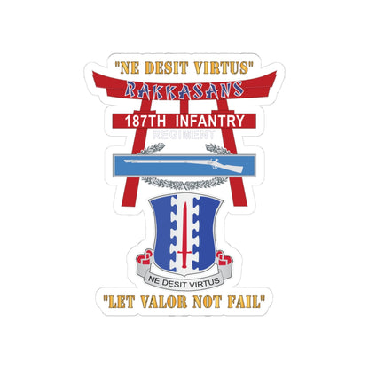 Kiss-Cut Stickers - Army - 187th Infantry Regiment - Torii, Rakkasans, Let Valor Not Fail, English, Latin w CIB