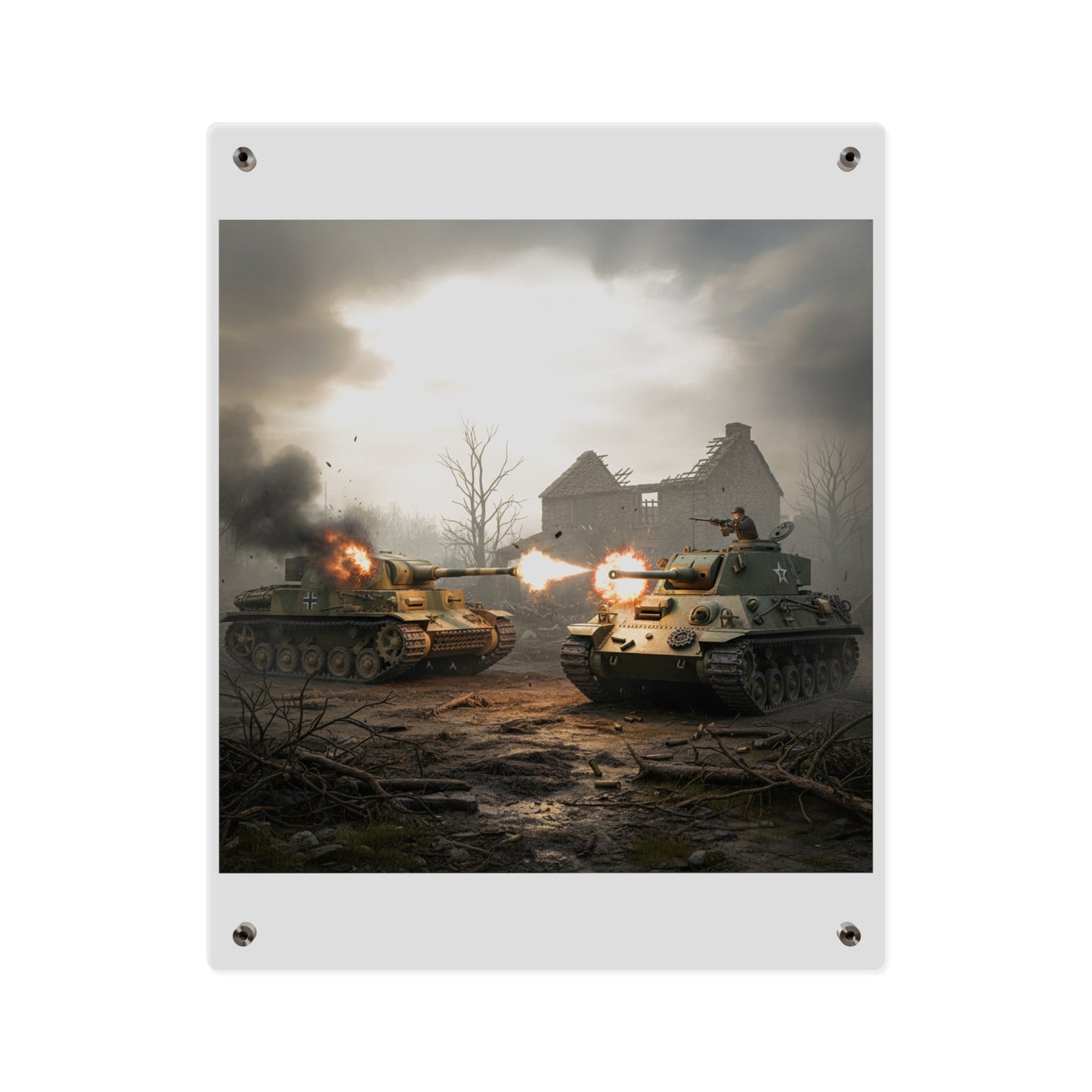 Acrylic Wall Art Panel - M10 Wolverine battles German Panzer Tank WWII